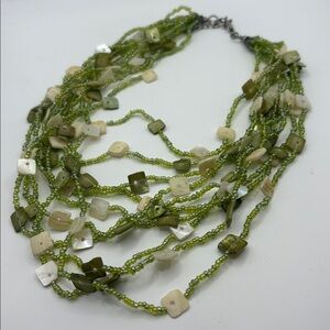 10 Strand Lime Green Seed Bead & Square Button Shells